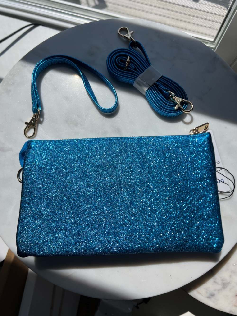 Blue Glitter Convertible Wristlet/ Crossbody Bag